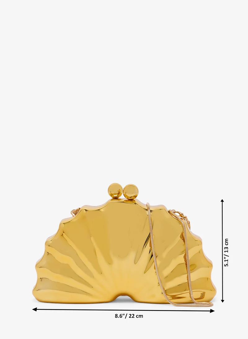 Namshi x Gold seashell shape gold metallic clutch for Women | Best Price UAE